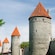 A series of 4 medieval towers built into a city wall